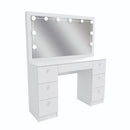 Penteadeira Camarim 7 Gavetas com Espelho e Kit LED Profissional - 100% MDF Branco [Iluminação 3 Tons]