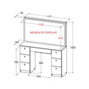 Penteadeira Camarim 7 Gavetas com Espelho e Kit LED Profissional - 100% MDF Branco [Iluminação 3 Tons]